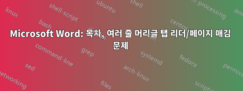 Microsoft Word: 목차, 여러 줄 머리글 탭 리더/페이지 매김 문제
