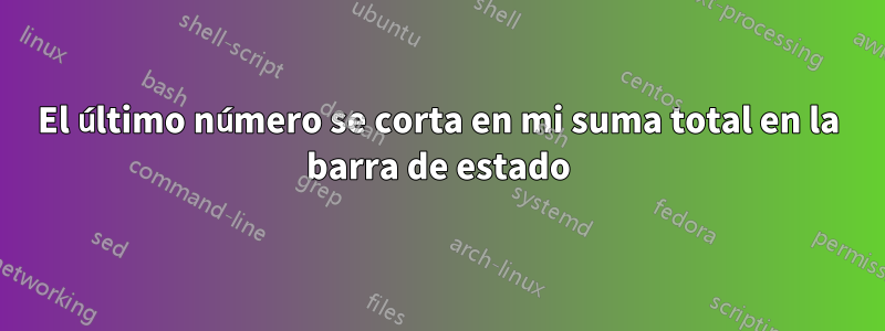 El último número se corta en mi suma total en la barra de estado