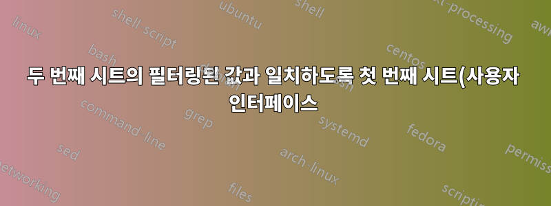 두 번째 시트의 필터링된 값과 일치하도록 첫 번째 시트(사용자 인터페이스)의 값 필터링