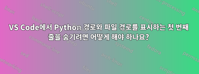 VS Code에서 Python 경로와 파일 경로를 표시하는 첫 번째 줄을 숨기려면 어떻게 해야 하나요?