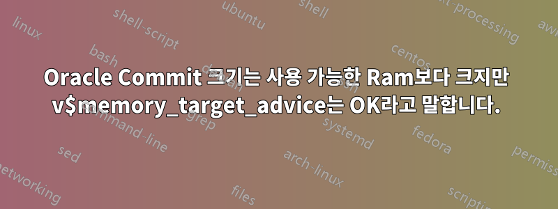 Oracle Commit 크기는 사용 가능한 Ram보다 크지만 v$memory_target_advice는 OK라고 말합니다.