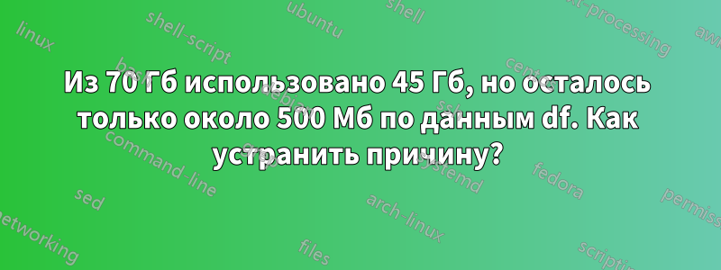 Из 70 Гб использовано 45 Гб, но осталось только около 500 Мб по данным df. Как устранить причину?