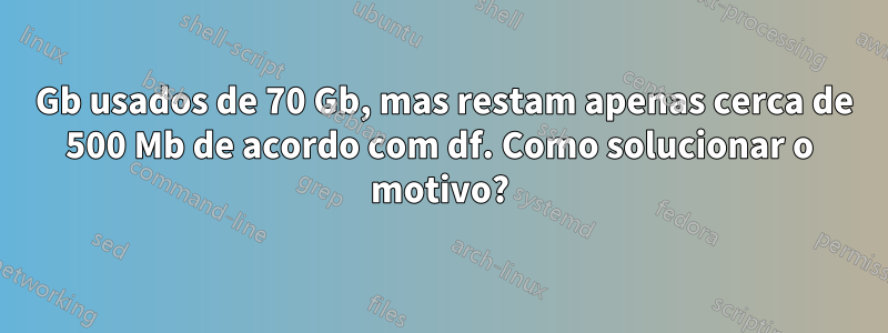 45 Gb usados ​​de 70 Gb, mas restam apenas cerca de 500 Mb de acordo com df. Como solucionar o motivo?