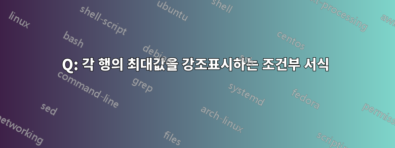 Q: 각 행의 최대값을 강조표시하는 조건부 서식