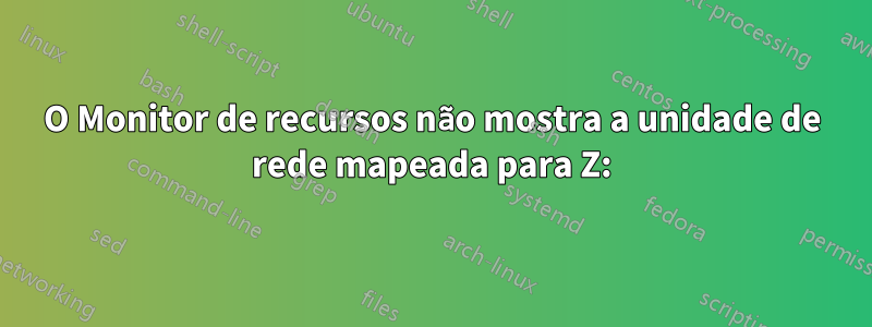 O Monitor de recursos não mostra a unidade de rede mapeada para Z: