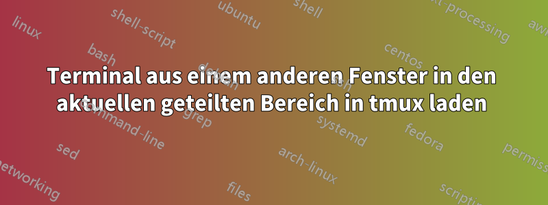 Terminal aus einem anderen Fenster in den aktuellen geteilten Bereich in tmux laden