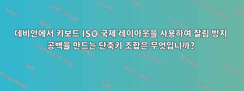 데비안에서 키보드 ISO 국제 레이아웃을 사용하여 잘림 방지 공백을 만드는 단축키 조합은 무엇입니까?