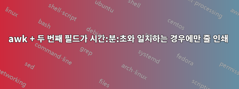 awk + 두 번째 필드가 시간:분:초와 일치하는 경우에만 줄 인쇄