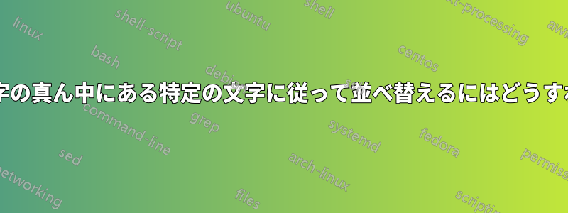 数字のリストを、数字の真ん中にある特定の文字に従って並べ替えるにはどうすればよいでしょうか?