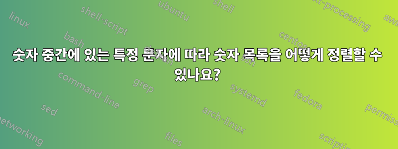 숫자 중간에 있는 특정 문자에 따라 숫자 목록을 어떻게 정렬할 수 있나요?