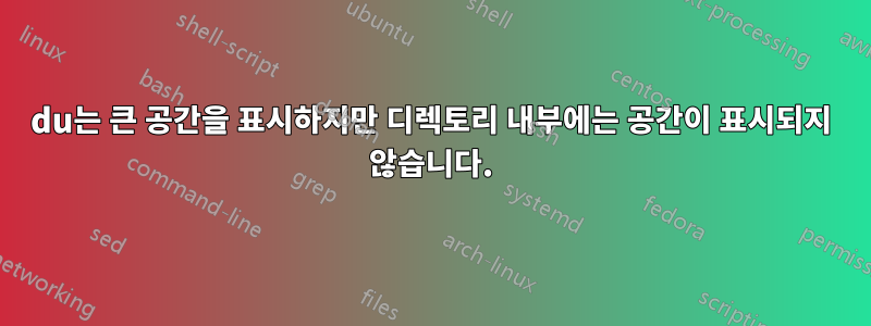 du는 큰 공간을 표시하지만 디렉토리 내부에는 공간이 표시되지 않습니다.