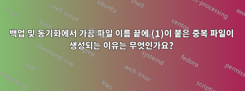 백업 및 동기화에서 가끔 파일 이름 끝에 (1)이 붙은 중복 파일이 생성되는 이유는 무엇인가요?