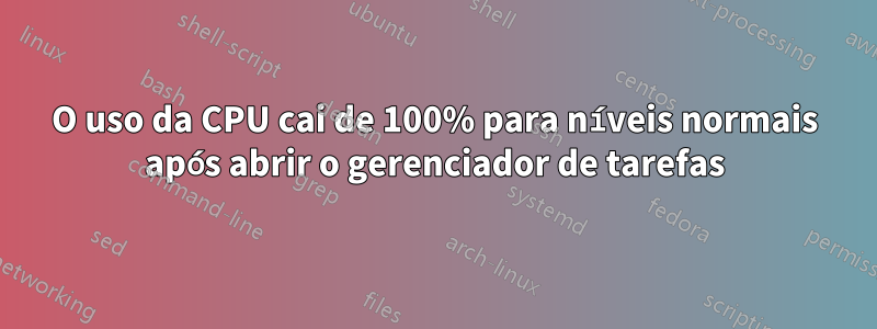 O uso da CPU cai de 100% para níveis normais após abrir o gerenciador de tarefas