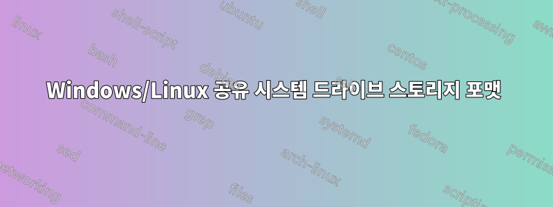 Windows/Linux 공유 시스템 드라이브 스토리지 포맷