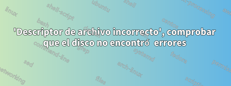 'Descriptor de archivo incorrecto', comprobar que el disco no encontró errores