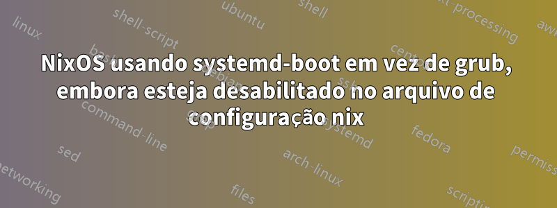 NixOS usando systemd-boot em vez de grub, embora esteja desabilitado no arquivo de configuração nix