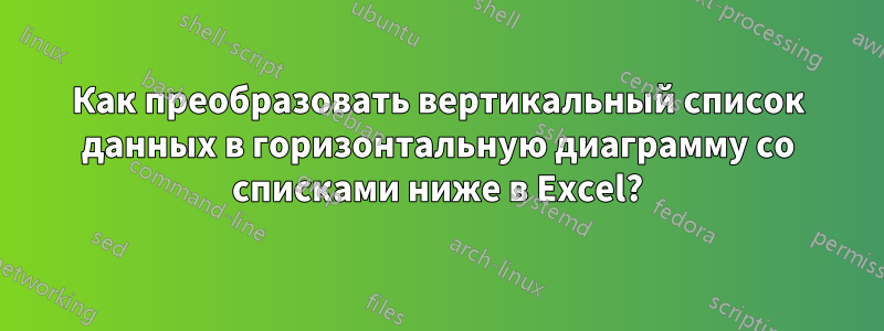 Как преобразовать вертикальный список данных в горизонтальную диаграмму со списками ниже в Excel?