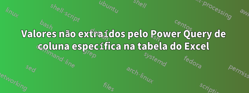 Valores não extraídos pelo Power Query de coluna específica na tabela do Excel