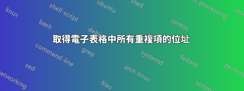 取得電子表格中所有重複項的位址