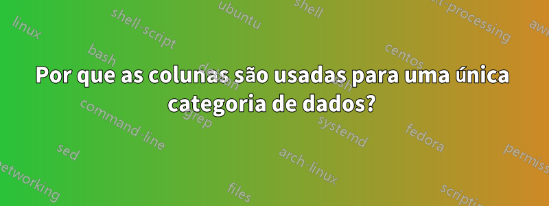 Por que as colunas são usadas para uma única categoria de dados?