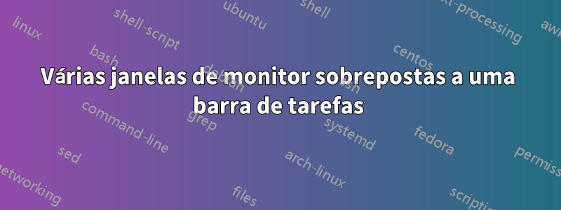 Várias janelas de monitor sobrepostas a uma barra de tarefas