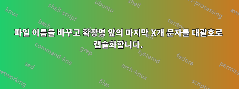 파일 이름을 바꾸고 확장명 앞의 마지막 X개 문자를 대괄호로 캡슐화합니다.