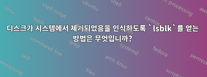 디스크가 시스템에서 제거되었음을 인식하도록 `lsblk`를 얻는 방법은 무엇입니까?