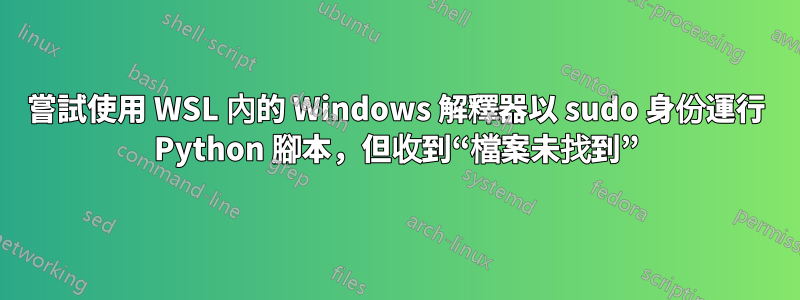 嘗試使用 WSL 內的 Windows 解釋器以 sudo 身份運行 Python 腳本，但收到“檔案未找到”