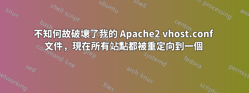 不知何故破壞了我的 Apache2 vhost.conf 文件，現在所有站點都被重定向到一個