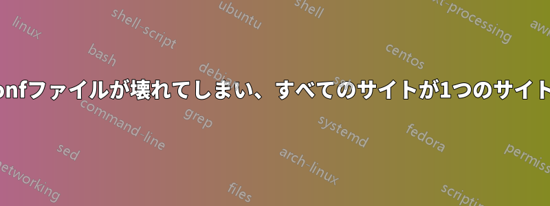 何らかの理由でApache2のvhost.confファイルが壊れてしまい、すべてのサイトが1つのサイトにリダイレクトされてしまいました