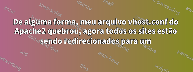 De alguma forma, meu arquivo vhost.conf do Apache2 quebrou, agora todos os sites estão sendo redirecionados para um