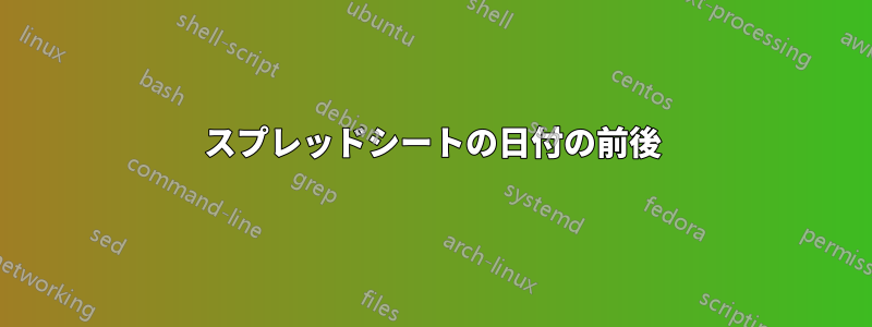 スプレッドシートの日付の前後