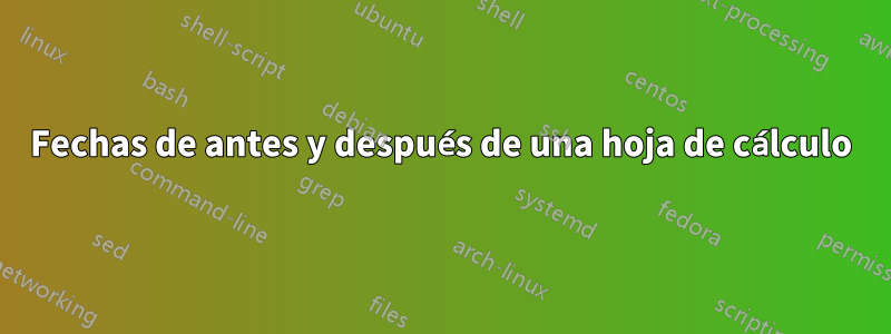 Fechas de antes y después de una hoja de cálculo