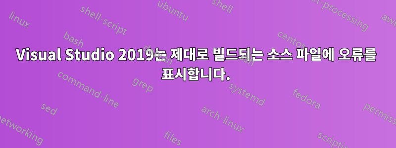 Visual Studio 2019는 제대로 빌드되는 소스 파일에 오류를 표시합니다.