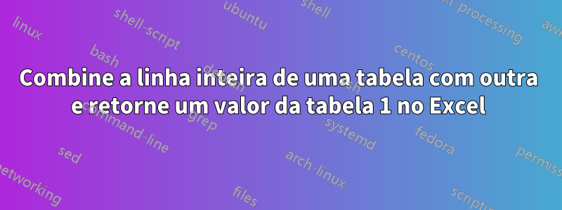 Combine a linha inteira de uma tabela com outra e retorne um valor da tabela 1 no Excel
