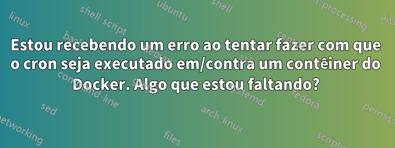 Estou recebendo um erro ao tentar fazer com que o cron seja executado em/contra um contêiner do Docker. Algo que estou faltando?