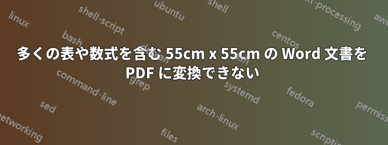 多くの表や数式を含む 55cm x 55cm の Word 文書を PDF に変換できない