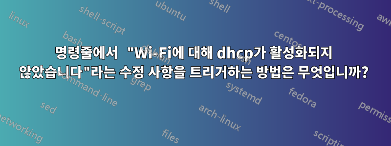 명령줄에서 "Wi-Fi에 대해 dhcp가 활성화되지 않았습니다"라는 수정 사항을 트리거하는 방법은 무엇입니까?