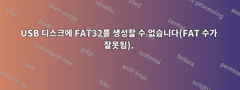 USB 디스크에 FAT32를 생성할 수 없습니다(FAT 수가 잘못됨).
