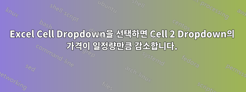 Excel Cell Dropdown을 선택하면 Cell 2 Dropdown의 가격이 일정량만큼 감소합니다.