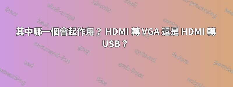 其中哪一個會起作用？ HDMI 轉 VGA 還是 HDMI 轉 USB？