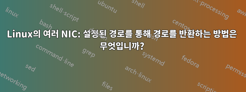 Linux의 여러 NIC: 설정된 경로를 통해 경로를 반환하는 방법은 무엇입니까?