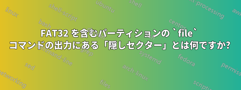 FAT32 を含むパーティションの `file` コマンドの出力にある「隠しセクター」とは何ですか?