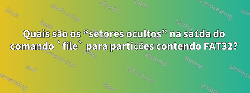 Quais são os “setores ocultos” na saída do comando `file` para partições contendo FAT32?