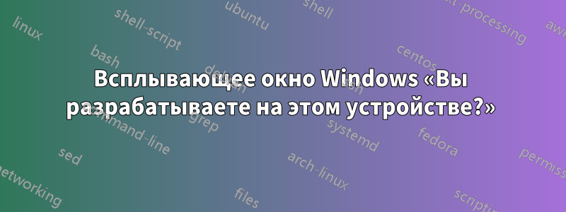 Всплывающее окно Windows «Вы разрабатываете на этом устройстве?»