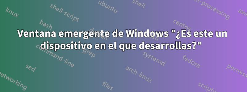 Ventana emergente de Windows "¿Es este un dispositivo en el que desarrollas?"