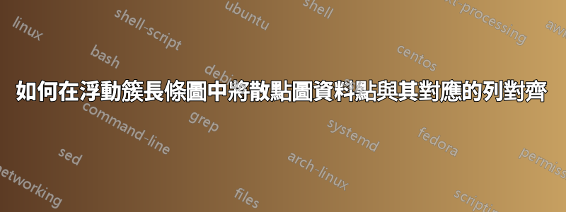 如何在浮動簇長條圖中將散點圖資料點與其對應的列對齊