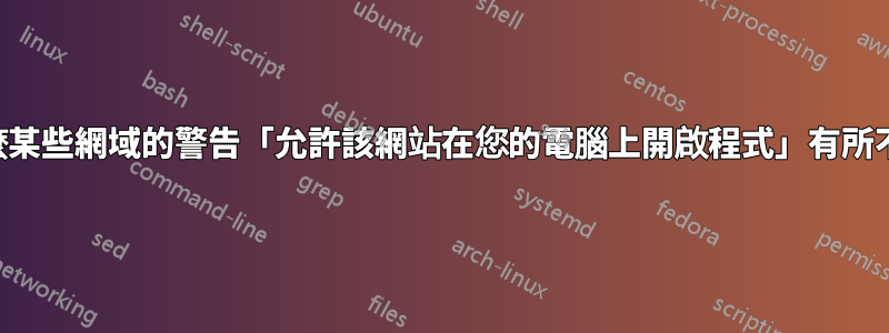 為什麼某些網域的警告「允許該網站在您的電腦上開啟程式」有所不同？