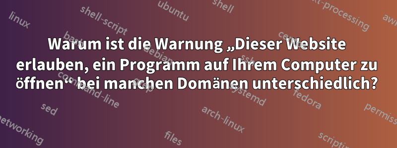 Warum ist die Warnung „Dieser Website erlauben, ein Programm auf Ihrem Computer zu öffnen“ bei manchen Domänen unterschiedlich?