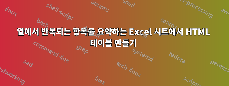 열에서 반복되는 항목을 요약하는 Excel 시트에서 HTML 테이블 만들기